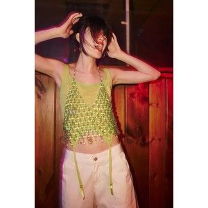 Urban Outfitters UO Limelight Beaded Halter Top Mint Green One Size